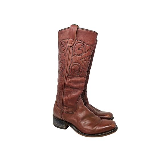 Vintage 70s Wrangler 6 US Made Leather Campus Western Boot Stitched Embroidered - Picture 3 of 5